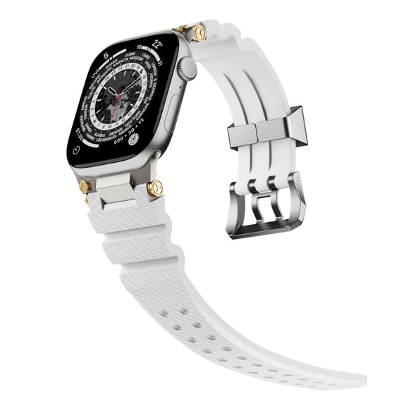 For Apple Watch 42mm / 41mm / 40mm / 38mm Cool Dual-Row Holes Silicone Watch Band(White Silver)