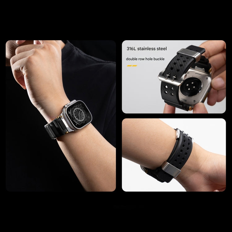 For Apple Watch 46mm / 49mm / 45mm / 44mm Cool Dual-Row Holes Silicone Watch Band(Grey Silver)