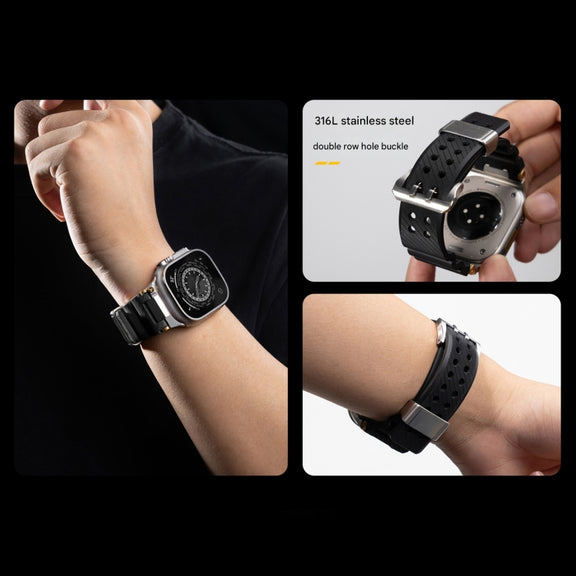 For Apple Watch 46mm / 49mm / 45mm / 44mm Cool Dual-Row Holes Silicone Watch Band(Grey Silver)