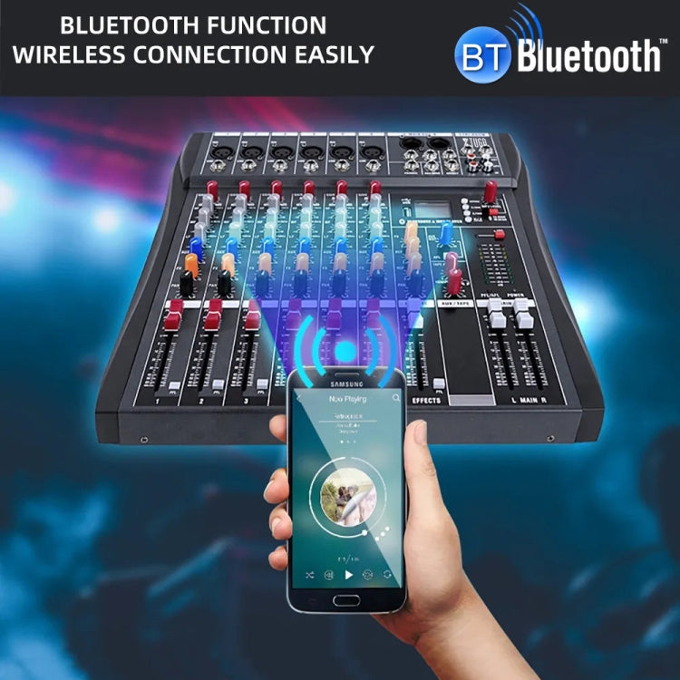 XTUGA CT60X 6-Channels Audio Mixer DJ Mixing Console with 48V Power Supply(UK Plug)