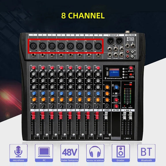 XTUGA CT80X 8-Channels Audio Mixer DJ Mixing Console with 48V Power Supply(AU Plug)