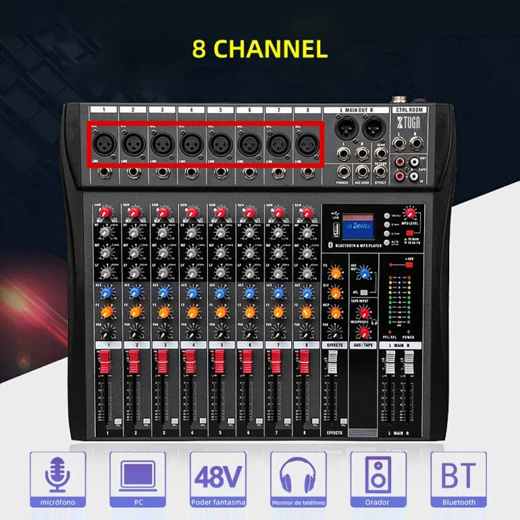 XTUGA CT80X 8-Channels Audio Mixer DJ Mixing Console with 48V Power Supply(AU Plug)
