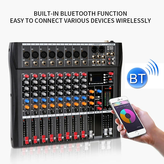 XTUGA CT80X 8-Channels Audio Mixer DJ Mixing Console with 48V Power Supply(US Plug)