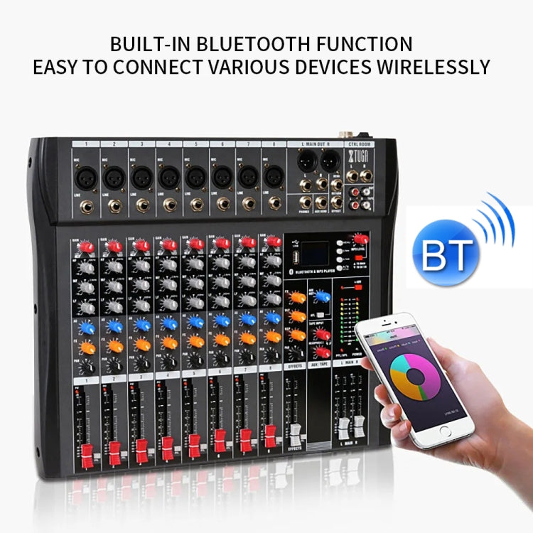 XTUGA CT80X 8-Channels Audio Mixer DJ Mixing Console with 48V Power Supply(US Plug)