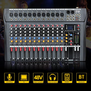 XTUGA CT120X 12-Channels Audio Mixer DJ Mixing Console with 48V Power Supply(EU Plug)