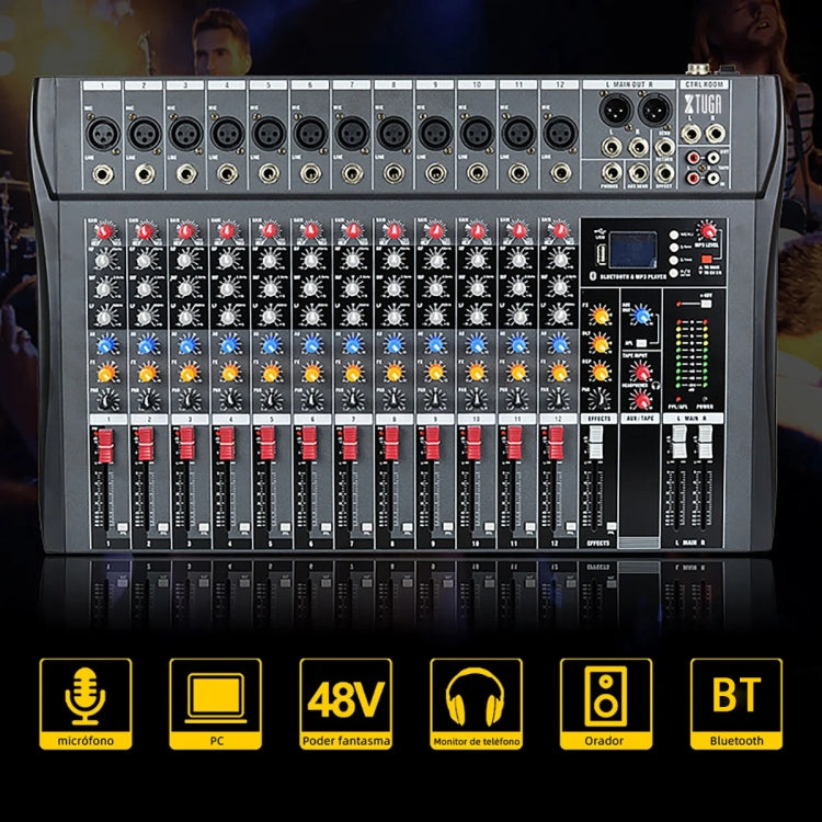 XTUGA CT120X 12-Channels Audio Mixer DJ Mixing Console with 48V Power Supply(AU Plug)