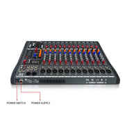 XTUGA CT120X 12-Channels Audio Mixer DJ Mixing Console with 48V Power Supply(EU Plug)