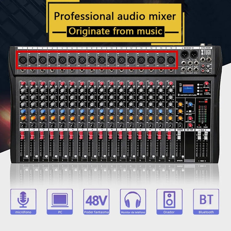 XTUGA CT160X 16-Channels Audio Mixer DJ Mixing Console with 48V Power Supply(AU Plug)