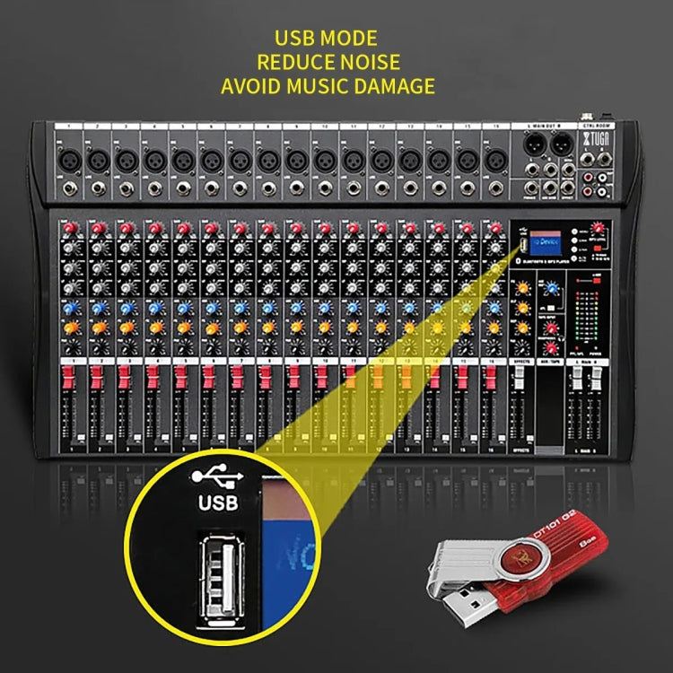 XTUGA CT160X 16-Channels Audio Mixer DJ Mixing Console with 48V Power Supply(US Plug)