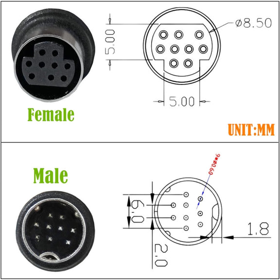Single Curved mini DIN 9 Pin TV Audio Adapter Cable, Length:3m(Black)