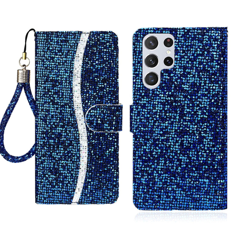For Samsung Galaxy S25 Ultra 5G Glitter Powder Filp Leather Phone Case(Blue)