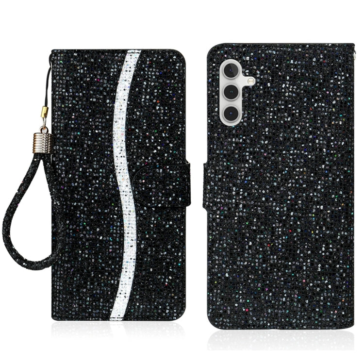 For Samsung Galaxy S25+ 5G Glitter Powder Filp Leather Phone Case(Black)