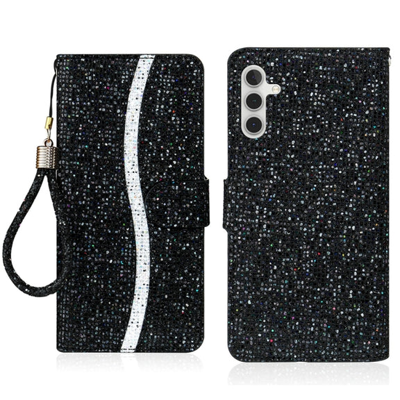 For Samsung Galaxy S25+ 5G Glitter Powder Filp Leather Phone Case(Black)