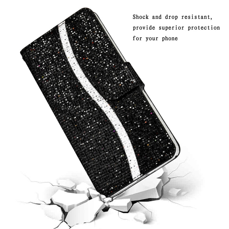 For Samsung Galaxy S25+ 5G Glitter Powder Filp Leather Phone Case(Black)