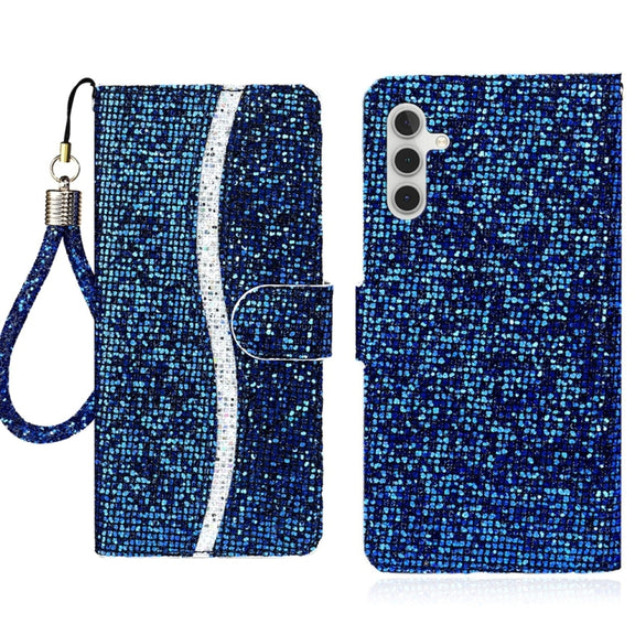 For Samsung Galaxy S25+ 5G Glitter Powder Filp Leather Phone Case(Blue)