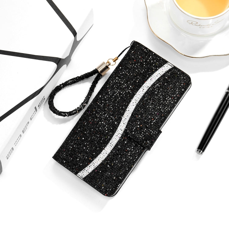 For Samsung Galaxy S25 5G Glitter Powder Filp Leather Phone Case(Black)