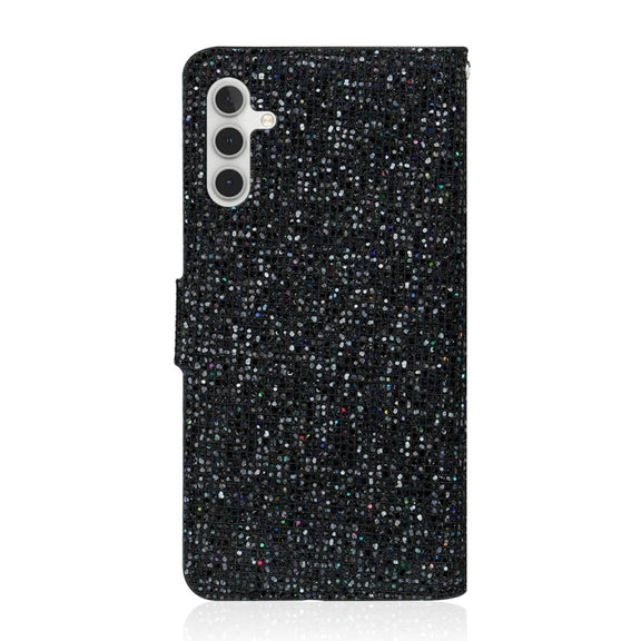 For Samsung Galaxy S25 5G Glitter Powder Filp Leather Phone Case(Black)
