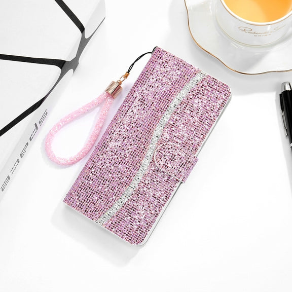 For Samsung Galaxy S25 5G Glitter Powder Filp Leather Phone Case(Pink)