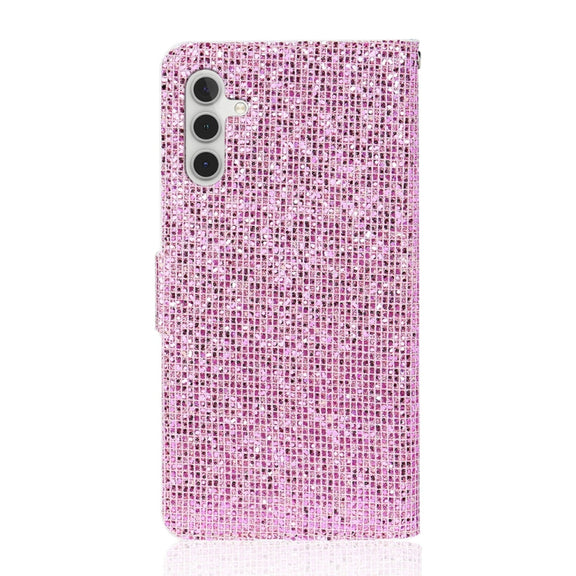 For Samsung Galaxy S25 5G Glitter Powder Filp Leather Phone Case(Pink)