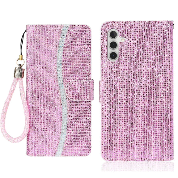 For Samsung Galaxy S25 5G Glitter Powder Filp Leather Phone Case(Pink)