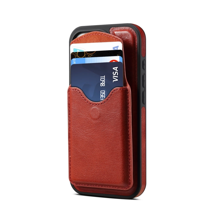 For iPhone 16 Pro Max Denior D22 Genuine Leather MagSafe Holder Detachable Card Slot Phone Case(Brown)
