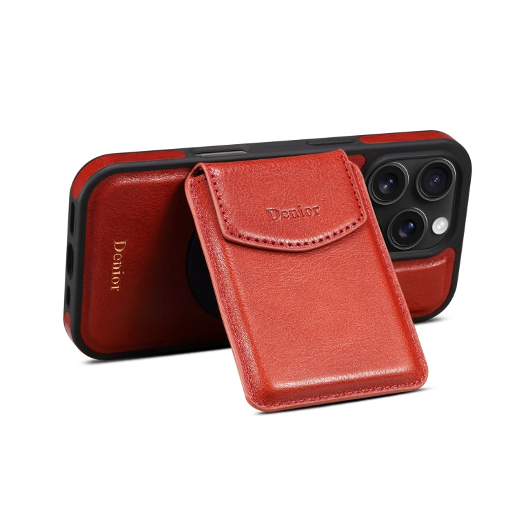 For iPhone 16 Pro Max Denior D22 Genuine Leather MagSafe Holder Detachable Card Slot Phone Case(Brown)