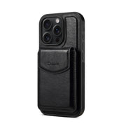 For iPhone 16 Pro Max Denior D22 Genuine Leather MagSafe Holder Detachable Card Slot Phone Case(Black)