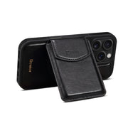 For iPhone 16 Pro Max Denior D22 Genuine Leather MagSafe Holder Detachable Card Slot Phone Case(Black)
