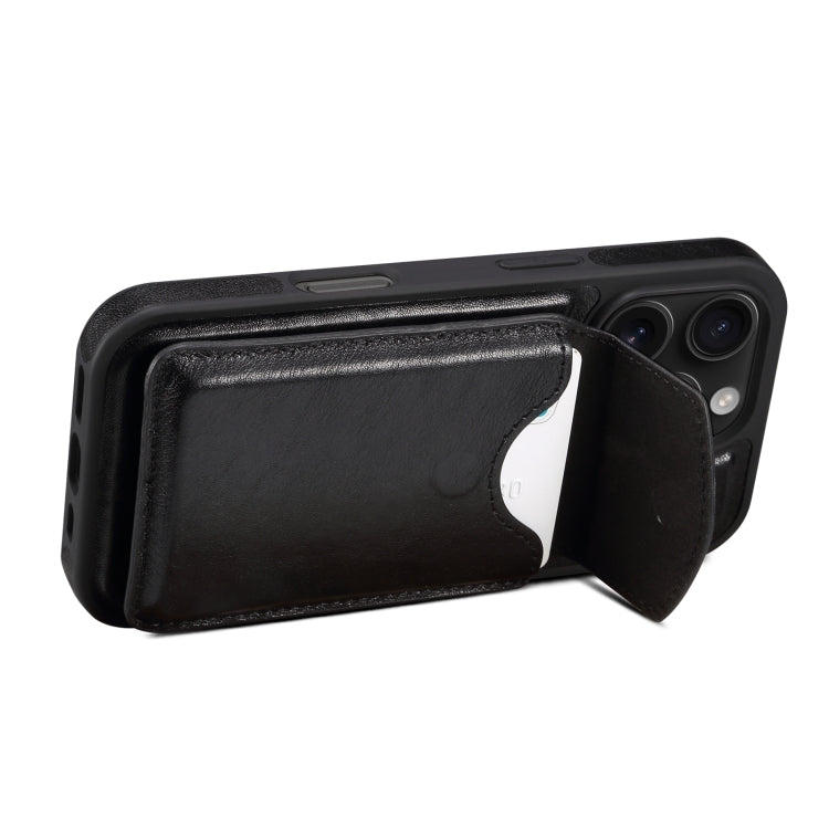 For iPhone 16 Pro Max Denior D22 Genuine Leather MagSafe Holder Detachable Card Slot Phone Case(Black)