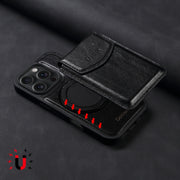 For iPhone 16 Pro Max Denior D22 Genuine Leather MagSafe Holder Detachable Card Slot Phone Case(Black)
