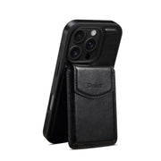 For iPhone 16 Pro Denior D22 Genuine Leather MagSafe Holder Detachable Card Slot Phone Case(Black)