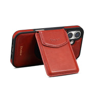 For iPhone 16 Plus Denior D22 Genuine Leather MagSafe Holder Detachable Card Slot Phone Case(Brown)
