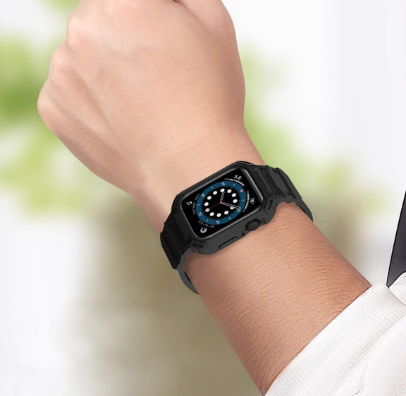 For Apple Watch Series 10 46mm Armor TPU Case Integrated Watch Band(Black)
