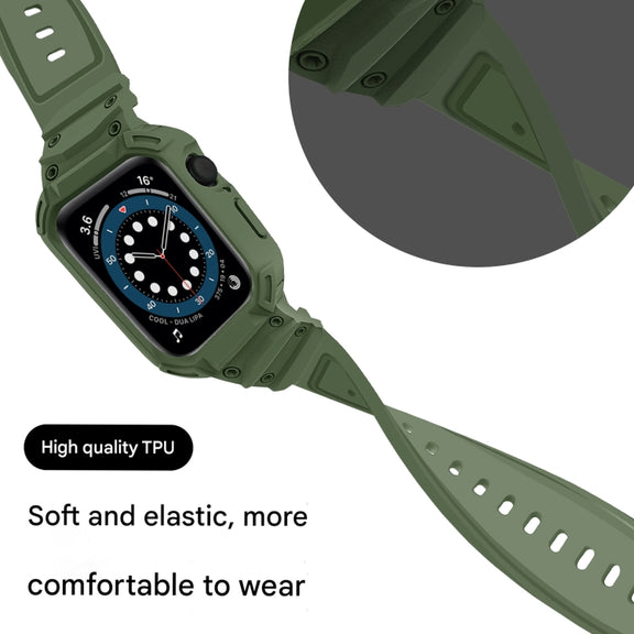 For Apple Watch Series 10 46mm Armor TPU Case Integrated Watch Band(Army Green)