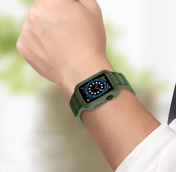 For Apple Watch Series 10 46mm Armor TPU Case Integrated Watch Band(Army Green)