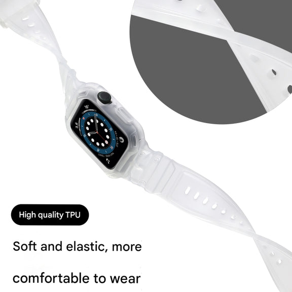 For Apple Watch Series 10 46mm Armor TPU Case Integrated Watch Band(Frosted Clear)