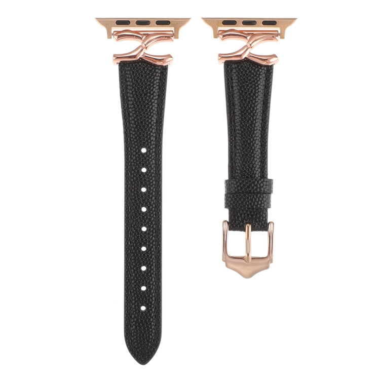 For Apple Watch 46mm / 49mm / 45mm / 44mm X-shaped Buckle Genuine Leather Watch Band(Black)