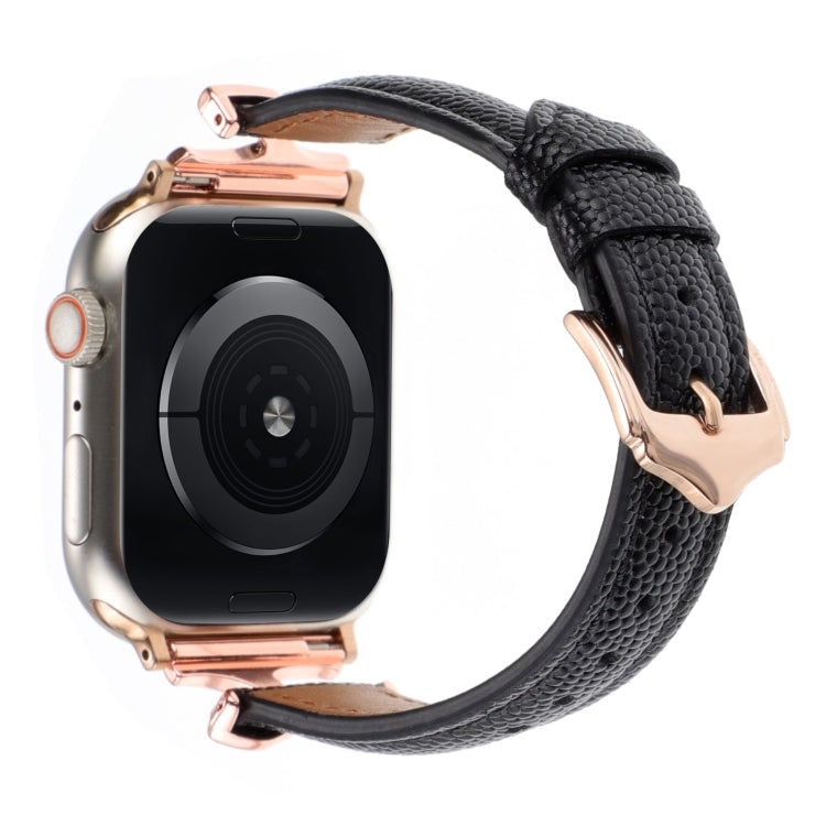For Apple Watch 46mm / 49mm / 45mm / 44mm X-shaped Buckle Genuine Leather Watch Band(Black)