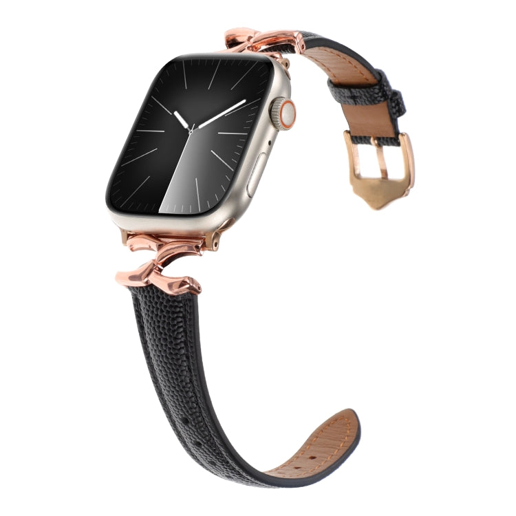 For Apple Watch 46mm / 49mm / 45mm / 44mm X-shaped Buckle Genuine Leather Watch Band(Black)