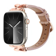 For Apple Watch 46mm / 49mm / 45mm / 44mm X-shaped Buckle Genuine Leather Watch Band(Dark Pink)