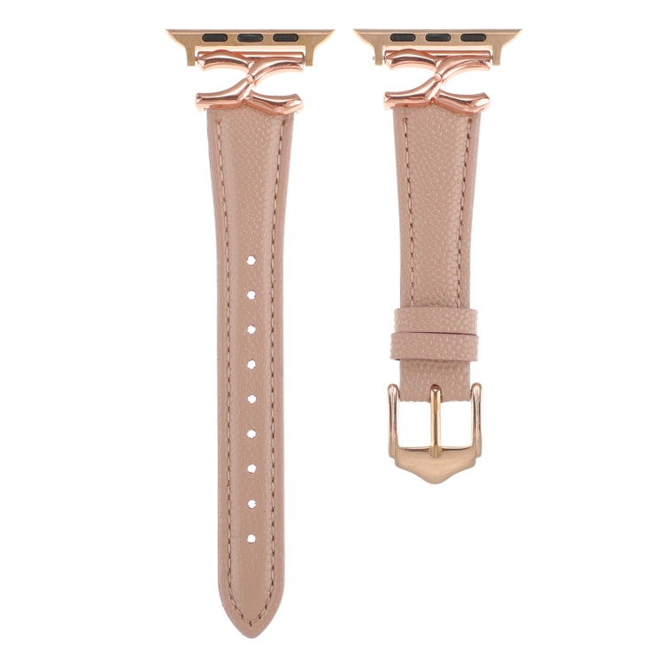 For Apple Watch 46mm / 49mm / 45mm / 44mm X-shaped Buckle Genuine Leather Watch Band(Dark Pink)