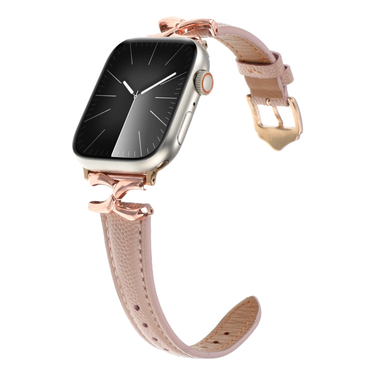 For Apple Watch 46mm / 49mm / 45mm / 44mm X-shaped Buckle Genuine Leather Watch Band(Dark Pink)