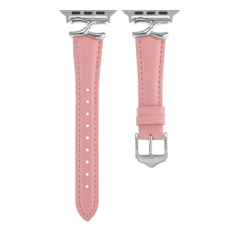 For Apple Watch 42mm / 41mm / 40mm / 38mm X-shaped Buckle Genuine Leather Watch Band(Pink)
