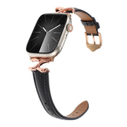 For Apple Watch 42mm / 41mm / 40mm / 38mm X-shaped Buckle Genuine Leather Watch Band(Black)