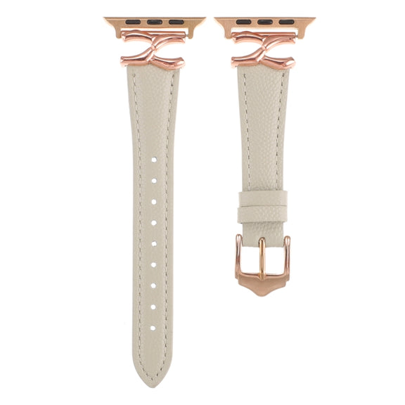 For Apple Watch 42mm / 41mm / 40mm / 38mm X-shaped Buckle Genuine Leather Watch Band(Beige)
