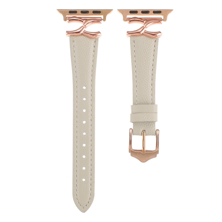 For Apple Watch 42mm / 41mm / 40mm / 38mm X-shaped Buckle Genuine Leather Watch Band(Beige)