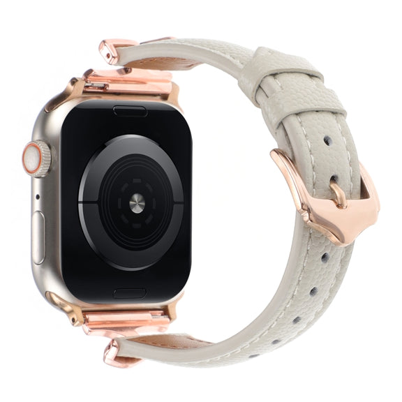 For Apple Watch 42mm / 41mm / 40mm / 38mm X-shaped Buckle Genuine Leather Watch Band(Beige)