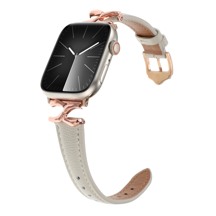 For Apple Watch 42mm / 41mm / 40mm / 38mm X-shaped Buckle Genuine Leather Watch Band(Beige)
