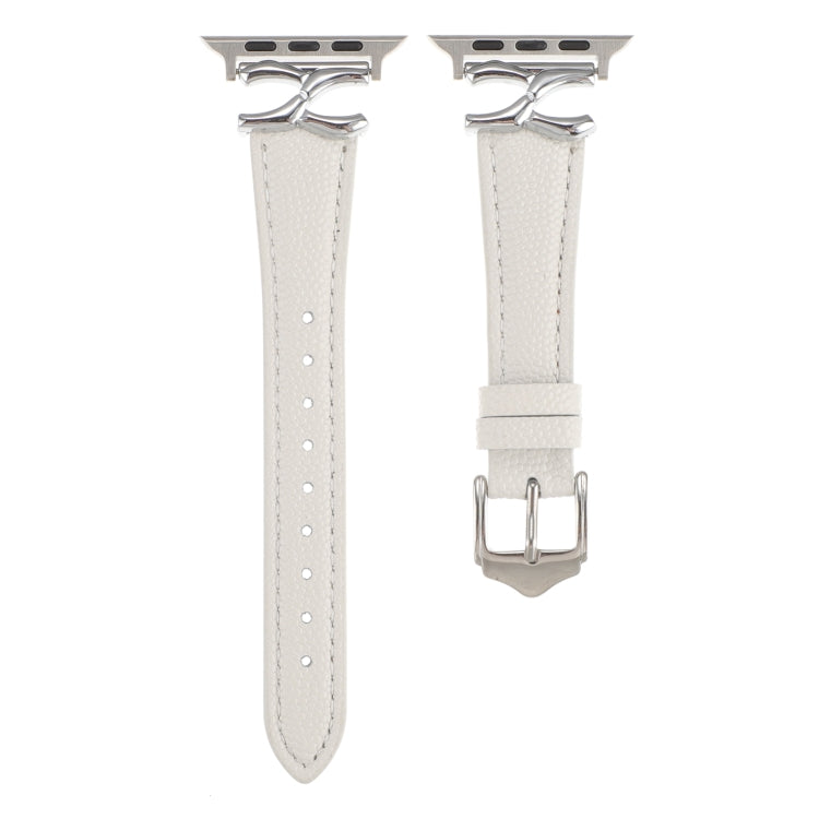 For Apple Watch 46mm / 49mm / 45mm / 44mm X-shaped Buckle Dot Texture Genuine Leather Watch Band(White)