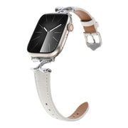 For Apple Watch 46mm / 49mm / 45mm / 44mm X-shaped Buckle Dot Texture Genuine Leather Watch Band(White)